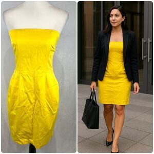 Express Design Studio sunshine yellow strapless cotton dress with pockets size 4
